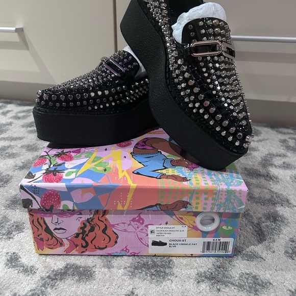 Jeffrey Campbell Black Studded Loafers - Picture 1 of 6